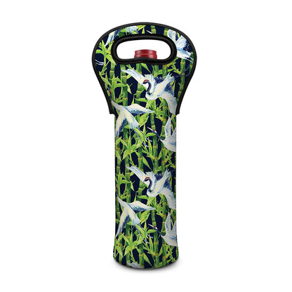 Watercolor Crane Bird Pattern Print Single Neoprene Wine Tote