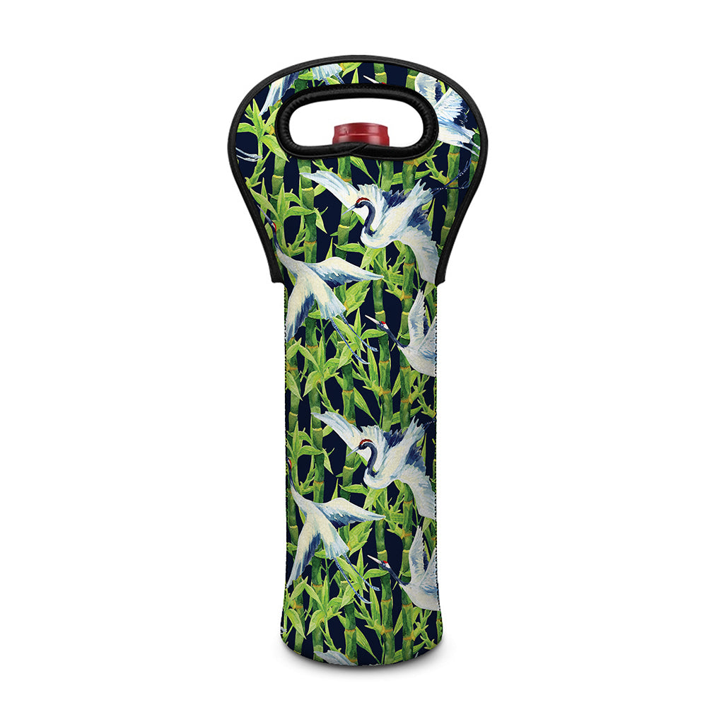 Watercolor Crane Bird Pattern Print Single Neoprene Wine Tote