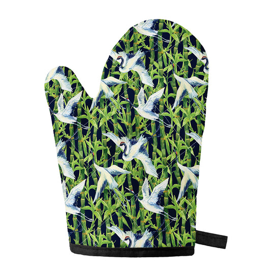 Watercolor Crane Bird Pattern Print Single Oven Mitt