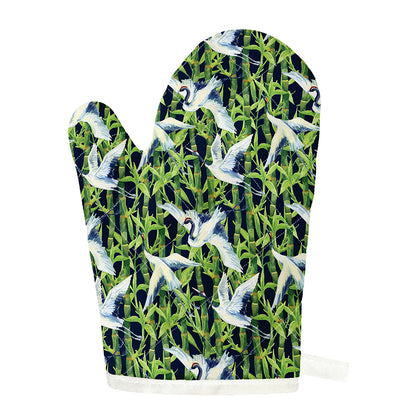 Watercolor Crane Bird Pattern Print Single Oven Mitt