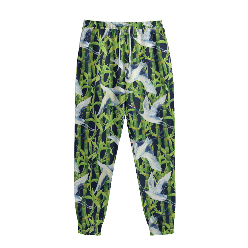 Watercolor Crane Bird Pattern Print Sweatpants