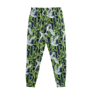 Watercolor Crane Bird Pattern Print Sweatpants