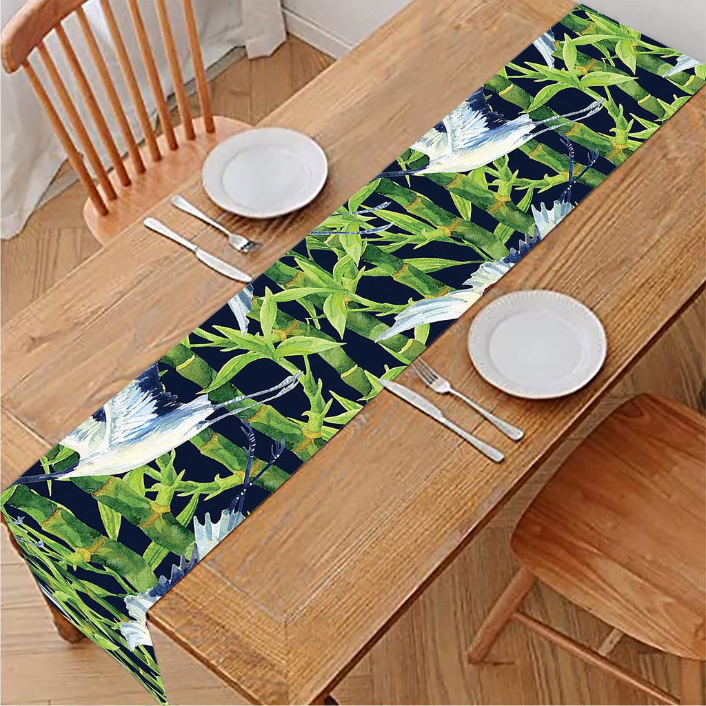 Watercolor Crane Bird Pattern Print Table Runner