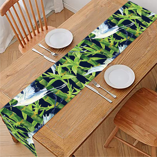 Watercolor Crane Bird Pattern Print Table Runner