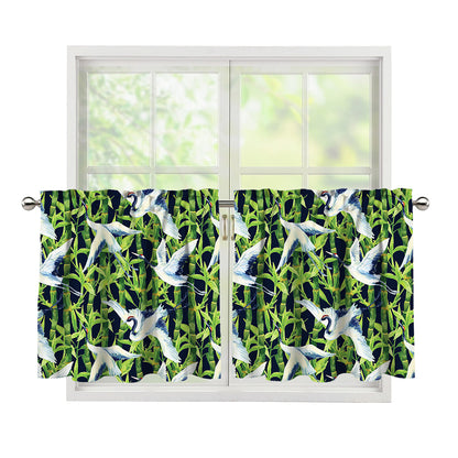 Watercolor Crane Bird Pattern Print Tier Curtains