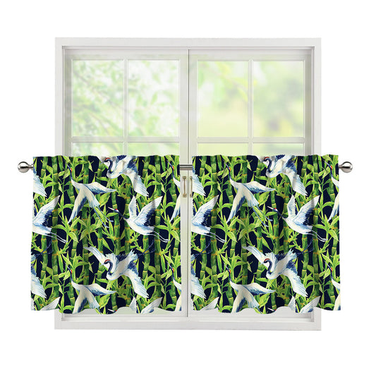 Watercolor Crane Bird Pattern Print Tier Curtains