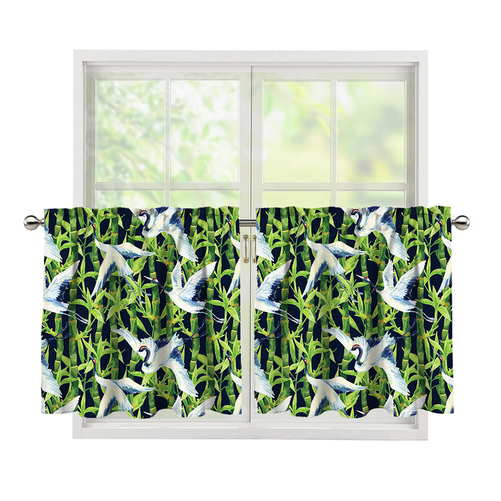 Watercolor Crane Bird Pattern Print Tier Curtains