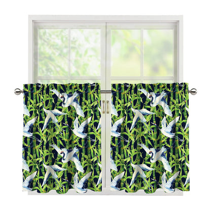 Watercolor Crane Bird Pattern Print Tier Curtains