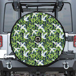 Watercolor Crane Bird Pattern Print Tire Cover With Camera Hole