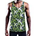 Watercolor Crane Bird Pattern Print Men's Workout Tank Top