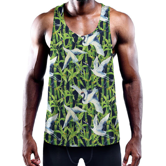 Watercolor Crane Bird Pattern Print Training Tank Top