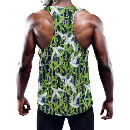 Watercolor Crane Bird Pattern Print Training Tank Top