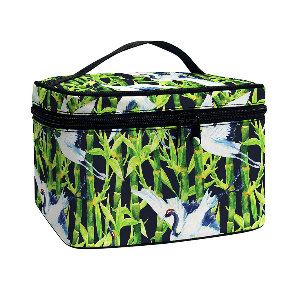 Watercolor Crane Bird Pattern Print Travel Makeup Bag