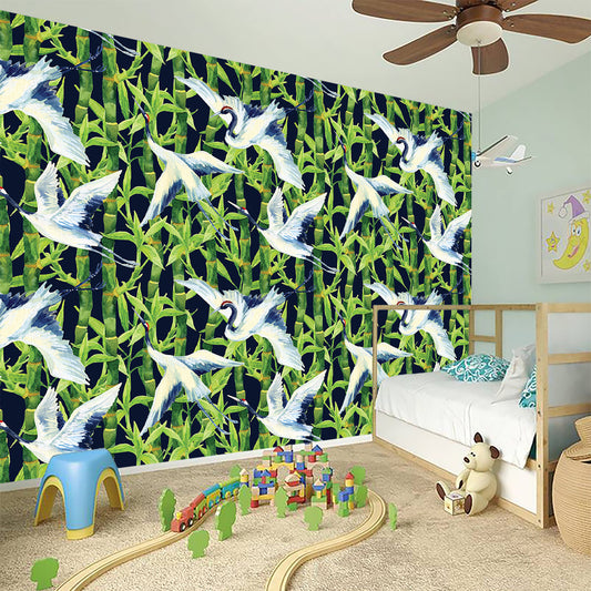 Watercolor Crane Bird Pattern Print Wall Sticker