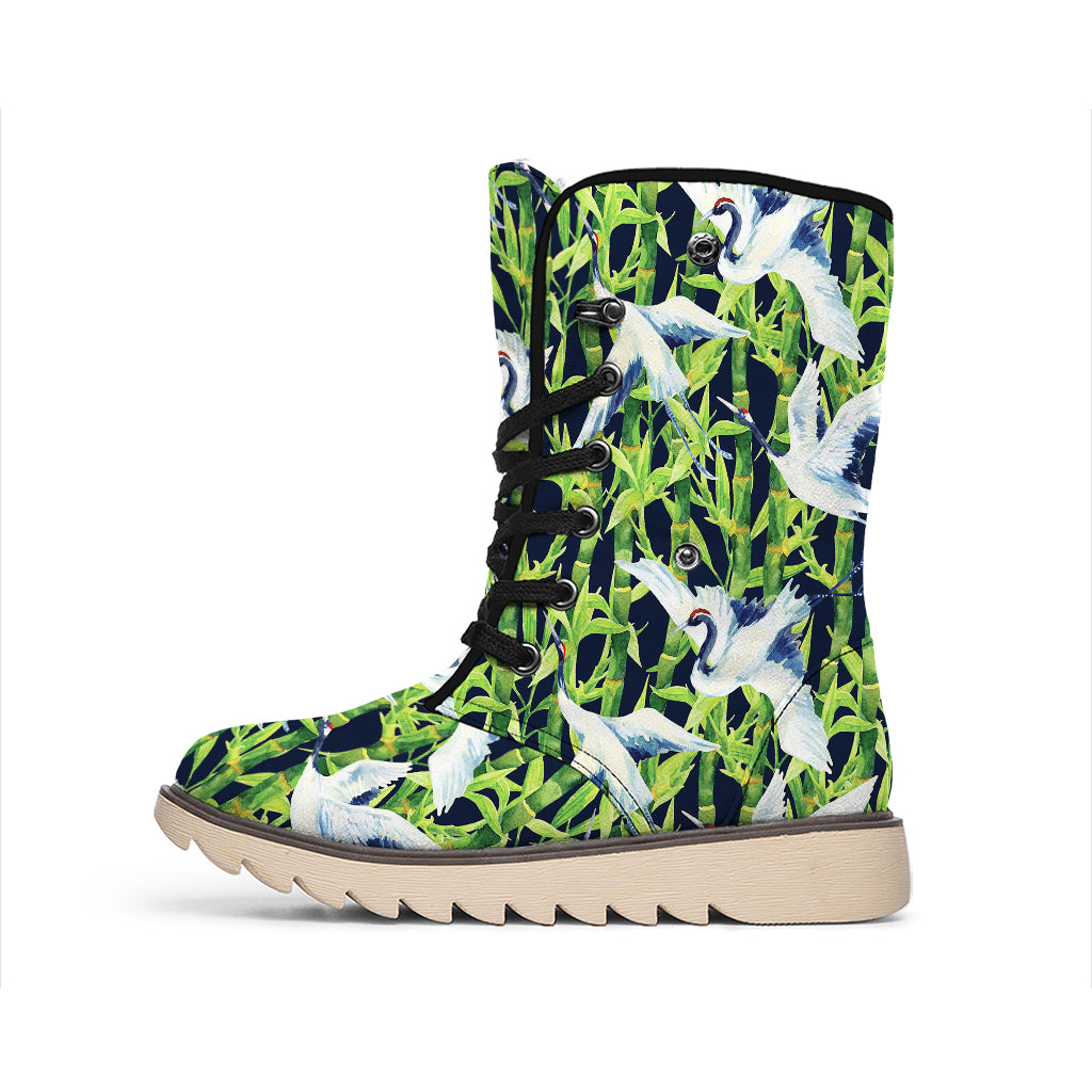 Watercolor Crane Bird Pattern Print Winter Boots