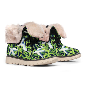 Watercolor Crane Bird Pattern Print Winter Boots