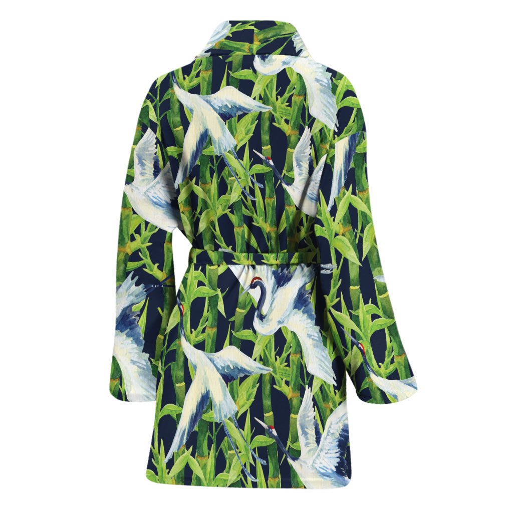 Watercolor Crane Bird Pattern Print Women's Bathrobe