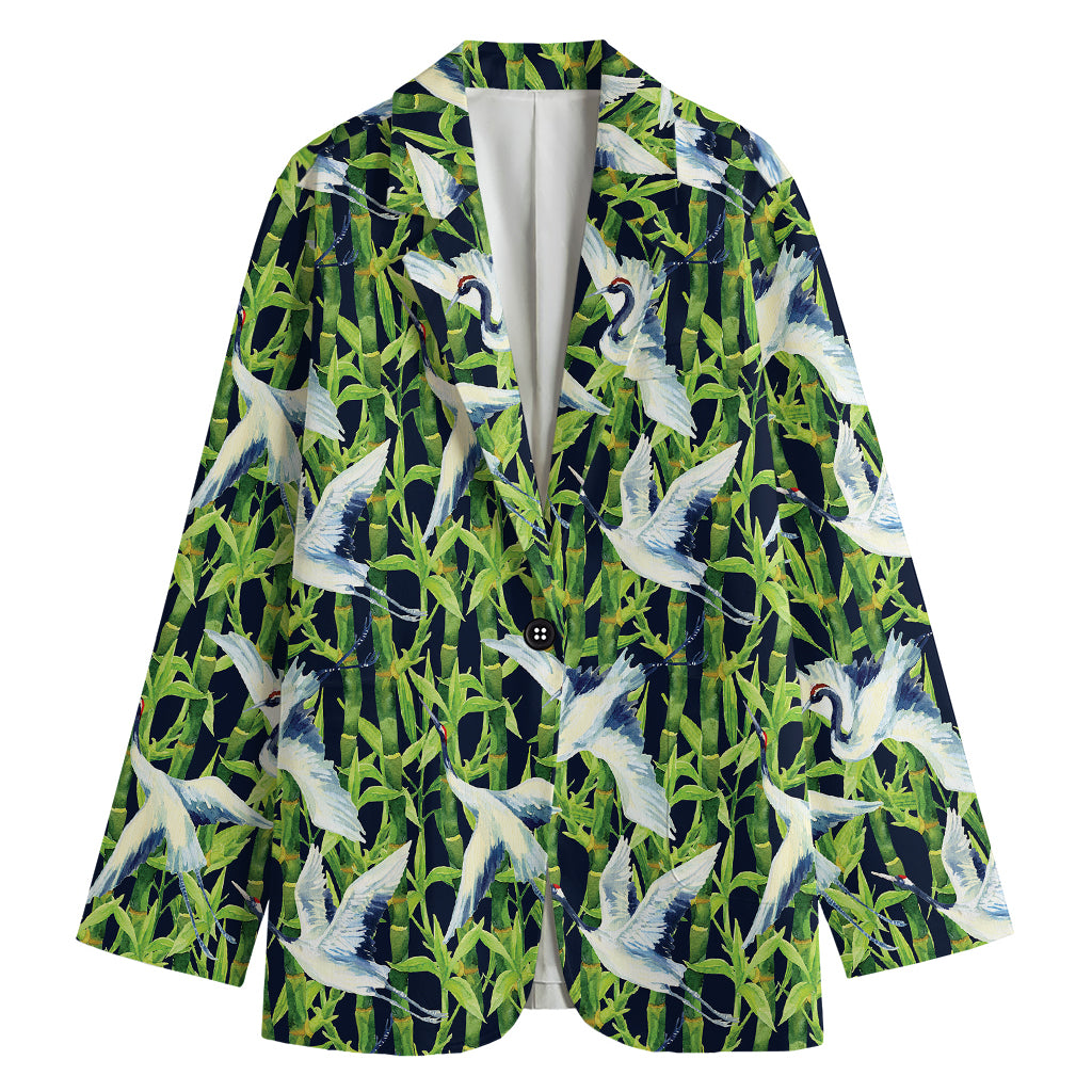 Watercolor Crane Bird Pattern Print Women's Blazer