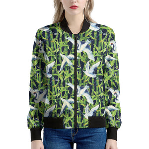 Watercolor Crane Bird Pattern Print Women's Bomber Jacket