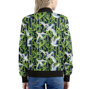 Watercolor Crane Bird Pattern Print Women's Bomber Jacket