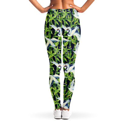 Watercolor Crane Bird Pattern Print Women's Leggings