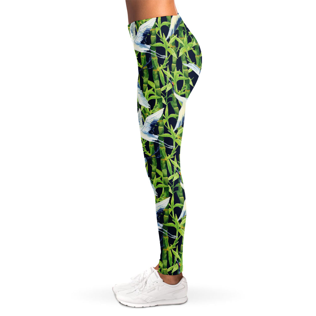 Watercolor Crane Bird Pattern Print Women's Leggings