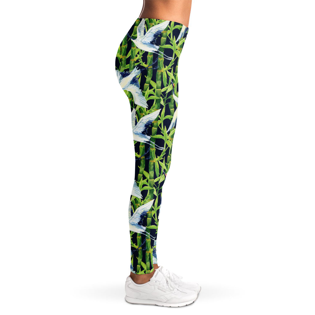 Watercolor Crane Bird Pattern Print Women's Leggings
