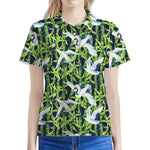 Watercolor Crane Bird Pattern Print Women's Polo Shirt