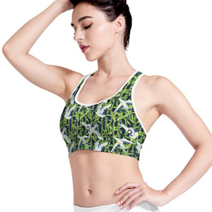 Watercolor Crane Bird Pattern Print Women's Sports Bra