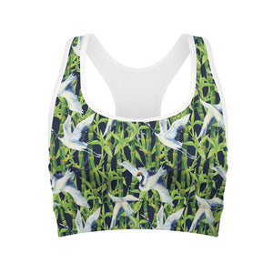 Watercolor Crane Bird Pattern Print Women's Sports Bra