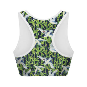 Watercolor Crane Bird Pattern Print Women's Sports Bra