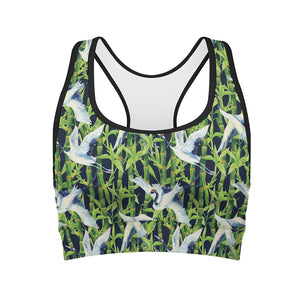 Watercolor Crane Bird Pattern Print Women's Sports Bra