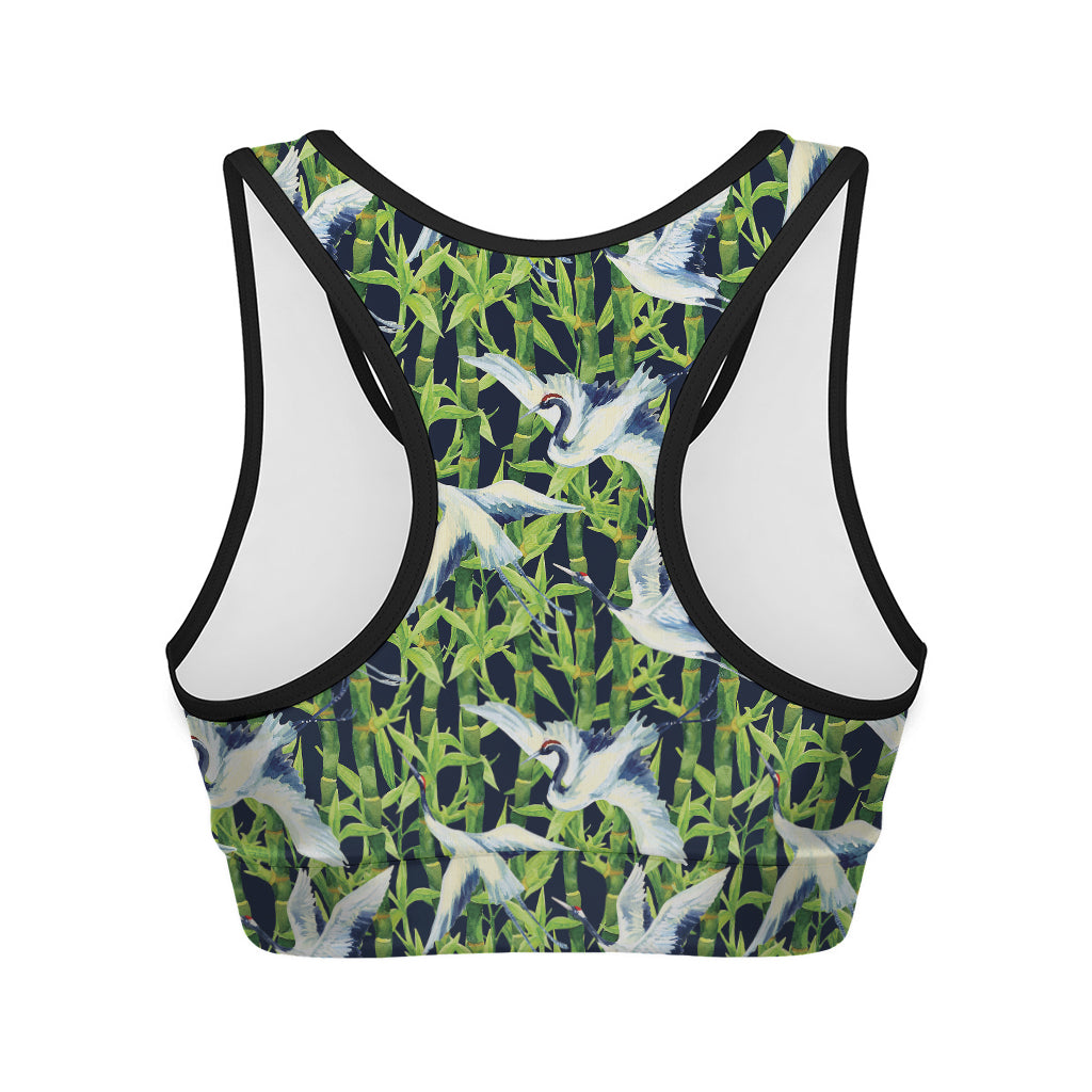 Watercolor Crane Bird Pattern Print Women's Sports Bra