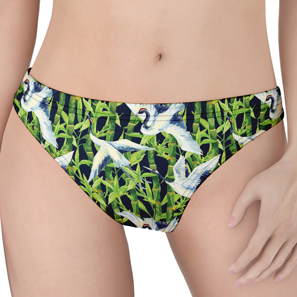 Watercolor Crane Bird Pattern Print Women's Thong