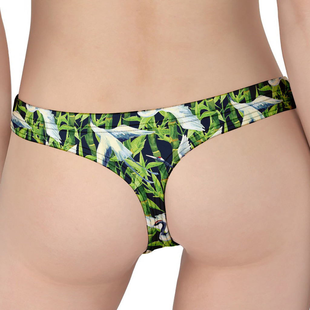 Watercolor Crane Bird Pattern Print Women's Thong