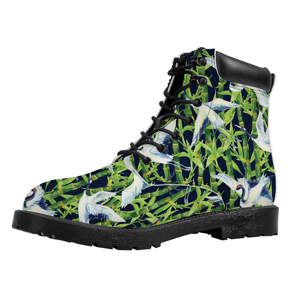 Watercolor Crane Bird Pattern Print Work Boots