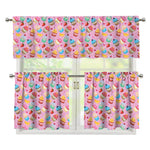 Watercolor Cupcake Pattern Print 3 Piece Kitchen Curtains