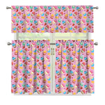 Watercolor Cupcake Pattern Print 3 Piece Kitchen Curtains