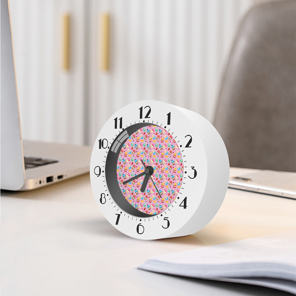 Watercolor Cupcake Pattern Print Alarm Clock