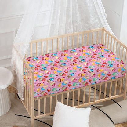 Watercolor Cupcake Pattern Print Baby Crib Sheet