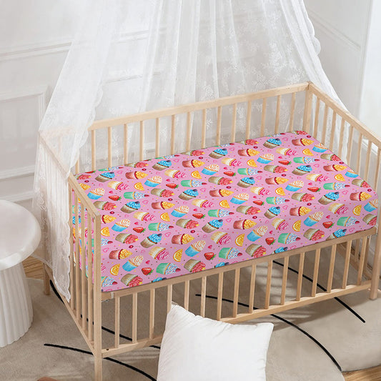 Watercolor Cupcake Pattern Print Baby Crib Sheet