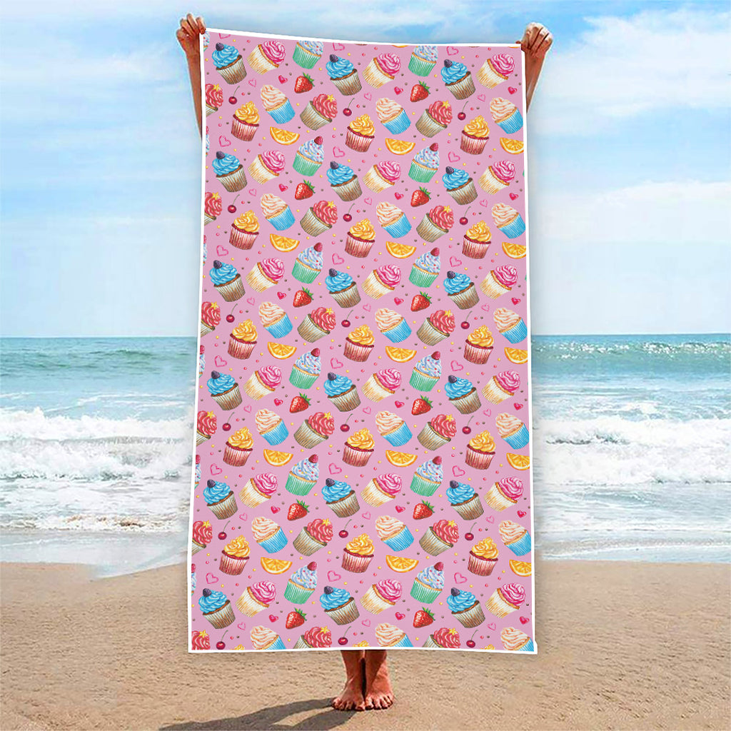 Watercolor Cupcake Pattern Print Beach Towel