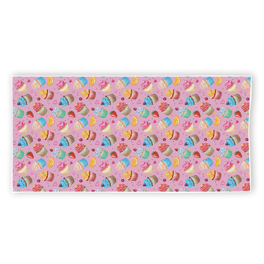 Watercolor Cupcake Pattern Print Beach Towel