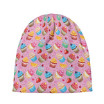 Watercolor Cupcake Pattern Print Beanie