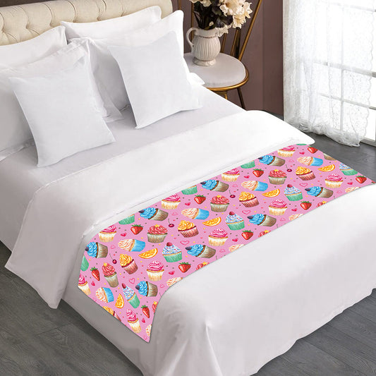 Watercolor Cupcake Pattern Print Bed Runner