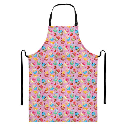 Watercolor Cupcake Pattern Print Bib Apron With Pocket