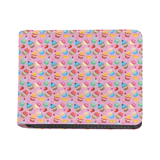 Watercolor Cupcake Pattern Print Bifold Wallet