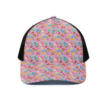 Watercolor Cupcake Pattern Print Black Mesh Trucker Cap