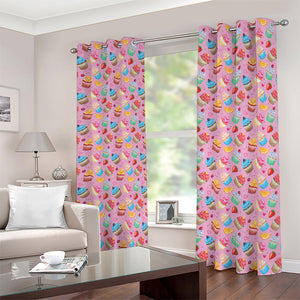 Watercolor Cupcake Pattern Print Blackout Grommet Curtains