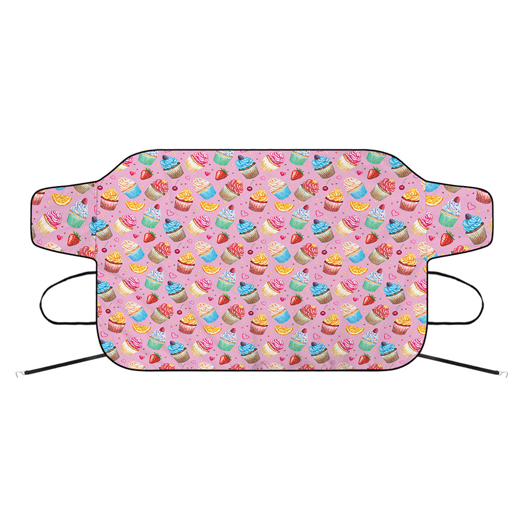 Watercolor Cupcake Pattern Print Car Windshield Snow Cover